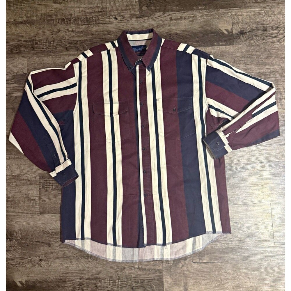 Wrangler Mens Big & Tall Cotton Woven Striped Button Down Shirt Pocket XL
